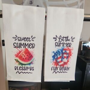 Summer Fun Kitchen Towels.  Hand Crafted.  NWT